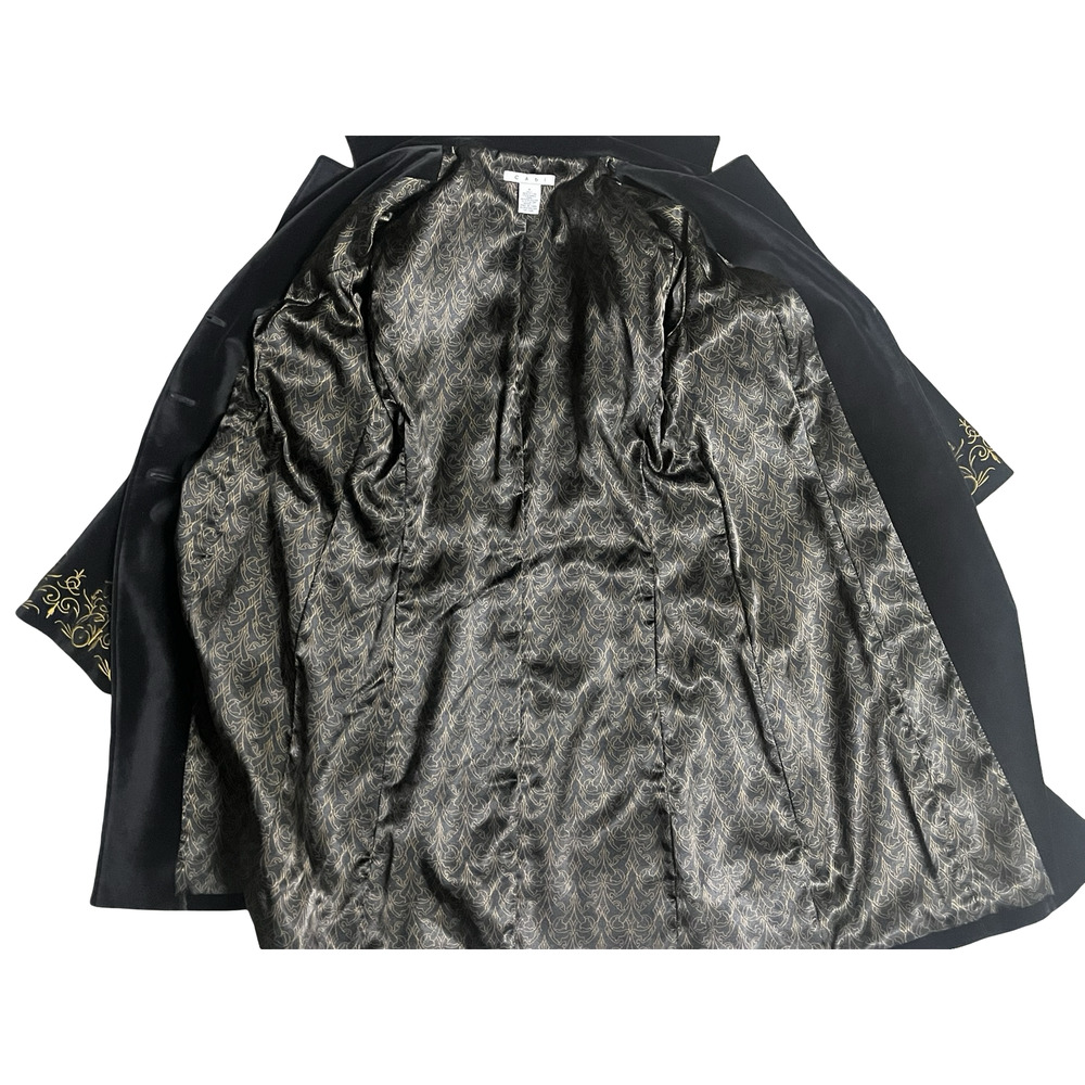 CAbi Coat Womens 6 Black Velvet Embroidered Floral Rose Boho Mid Length Jacket - Picture 5 of 15